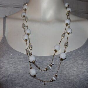 Beautiful gold and whites cats long statement necklace 56"